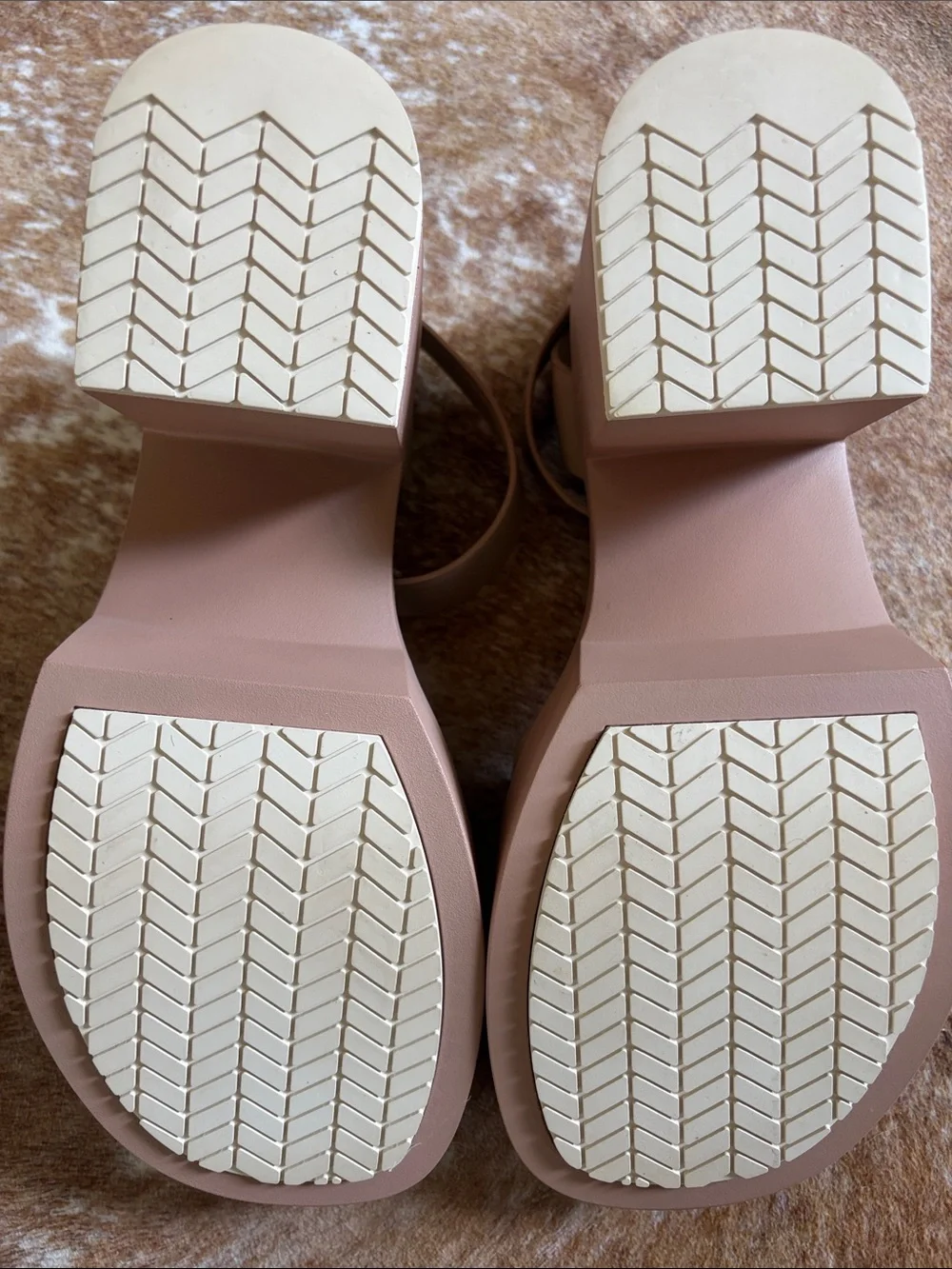 Naked Feet Blush Tan Platform Block Heel Sandals